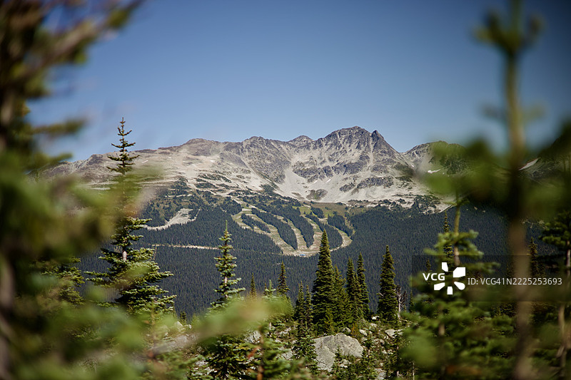 清澈天空下的山脉美景图片素材