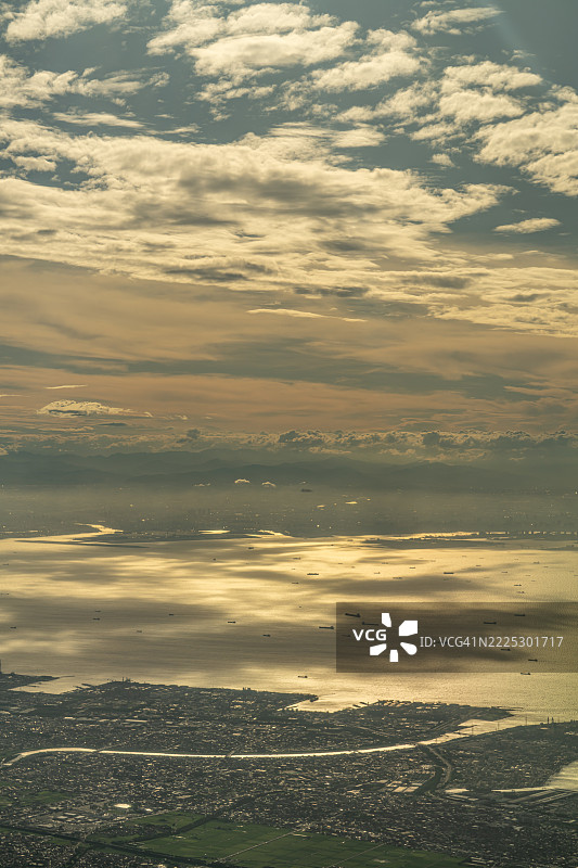 日本千叶和东京的海滩日落航拍图图片素材