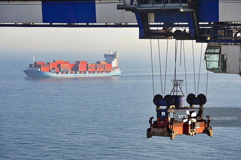 集装箱船在进出口和商业物流中的作用，国际运输，商业物流概念图片素材