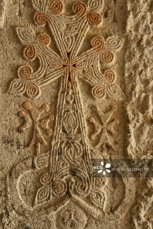 亚美尼亚盖加尔德寺庙石墙上的古代图案图片素材