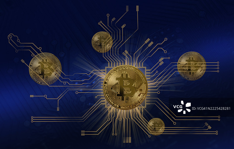 比特币与计算机电路背景图片素材