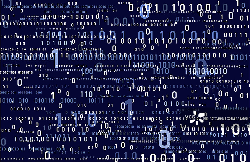 不同大小的二进制数字在深蓝色背景上图片素材