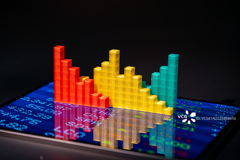 色彩斑斓的3D柱状图显示数字屏幕上的市场波动性图片素材