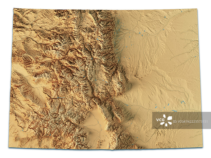 科罗拉多州地形图 3D 渲染图 颜色分明图片素材