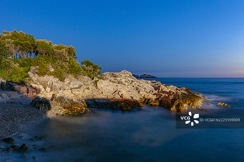 杜布罗夫尼克，夜晚海景图片素材