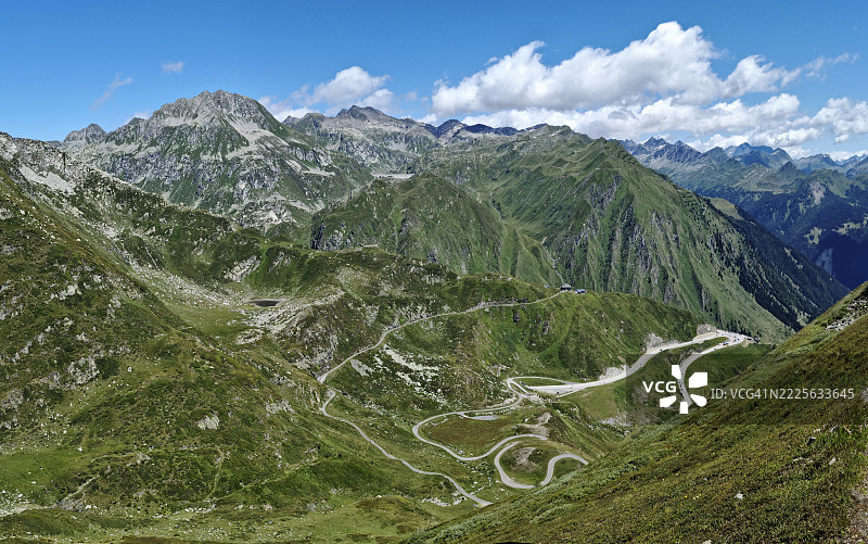 蒙特普罗萨、菲乌德湖和哥达山口公路（圣哥达山口）的全景视图图片素材
