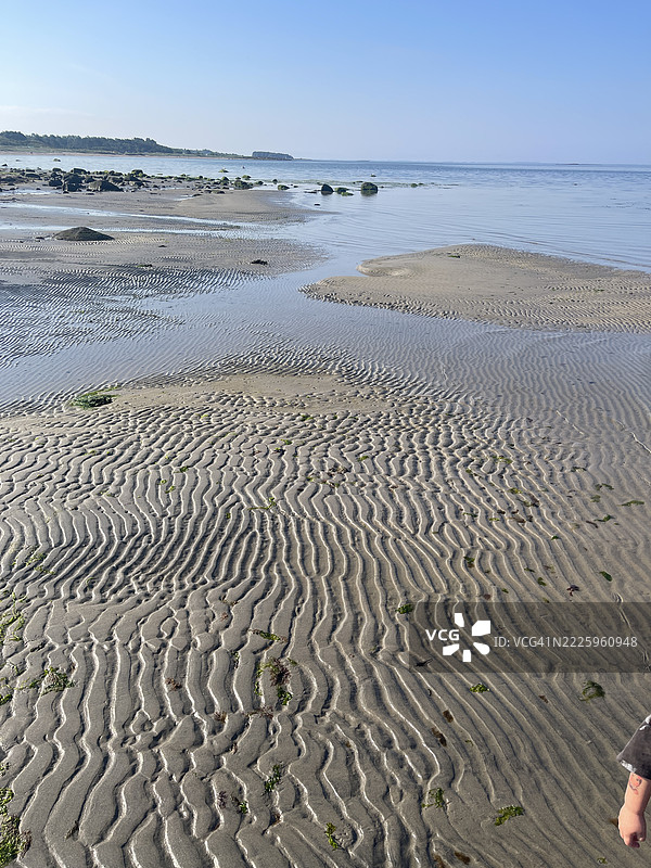 平静的海岸线，沙丘与湛蓝的天空图片素材
