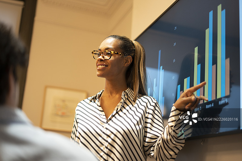 女商人在演示中展示图表图片素材