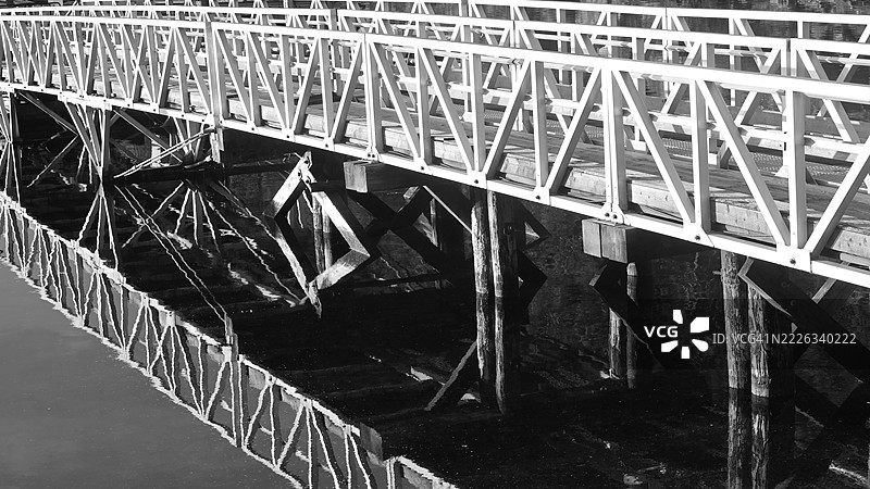 南海湾群岛，卑诗省，加拿大，黑白色的码头小径结构图片素材