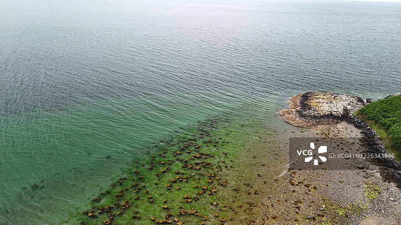 威尔士普威尔赫利海滩的高角度视图，英国图片素材