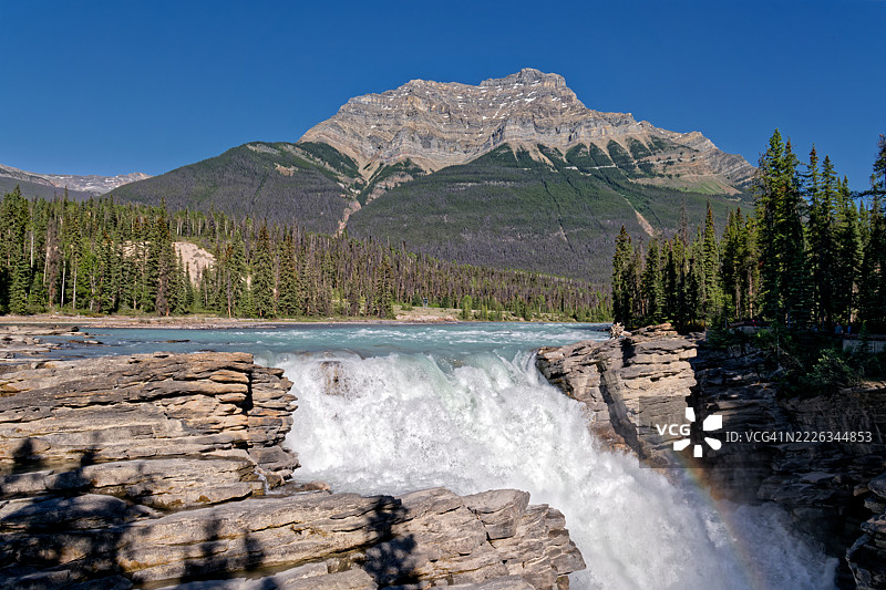 阿萨巴斯卡瀑布部分的彩虹，阿尔伯塔省，93A公路，贾斯珀公园改善区第12区，邮政编码T0E 1E0，加拿大， 美国图片素材