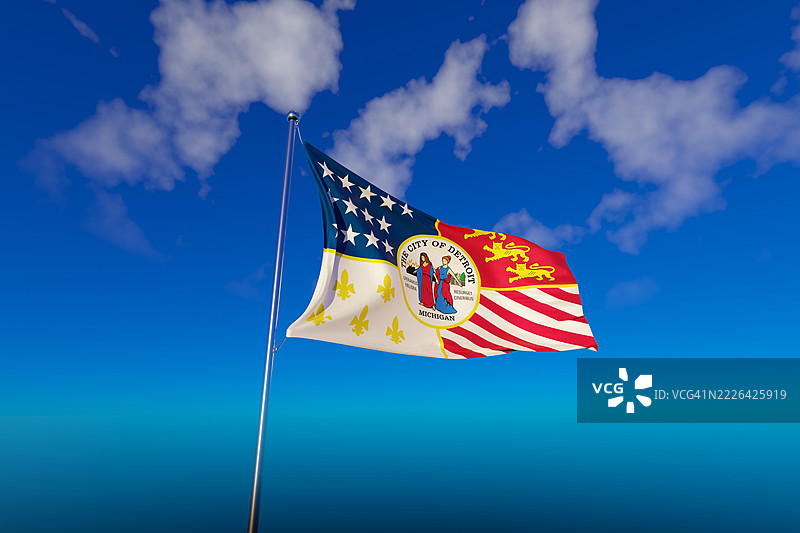 底特律旗帜与蓝天背景图片素材