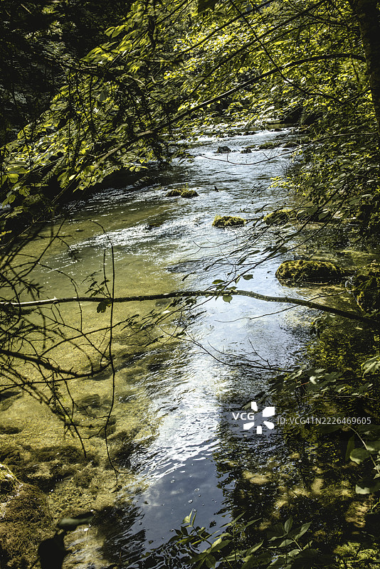德国巴伐利亚州上巴伐利亚地区米斯巴赫区布鲁克缪尔附近的曼格法尔河图片素材