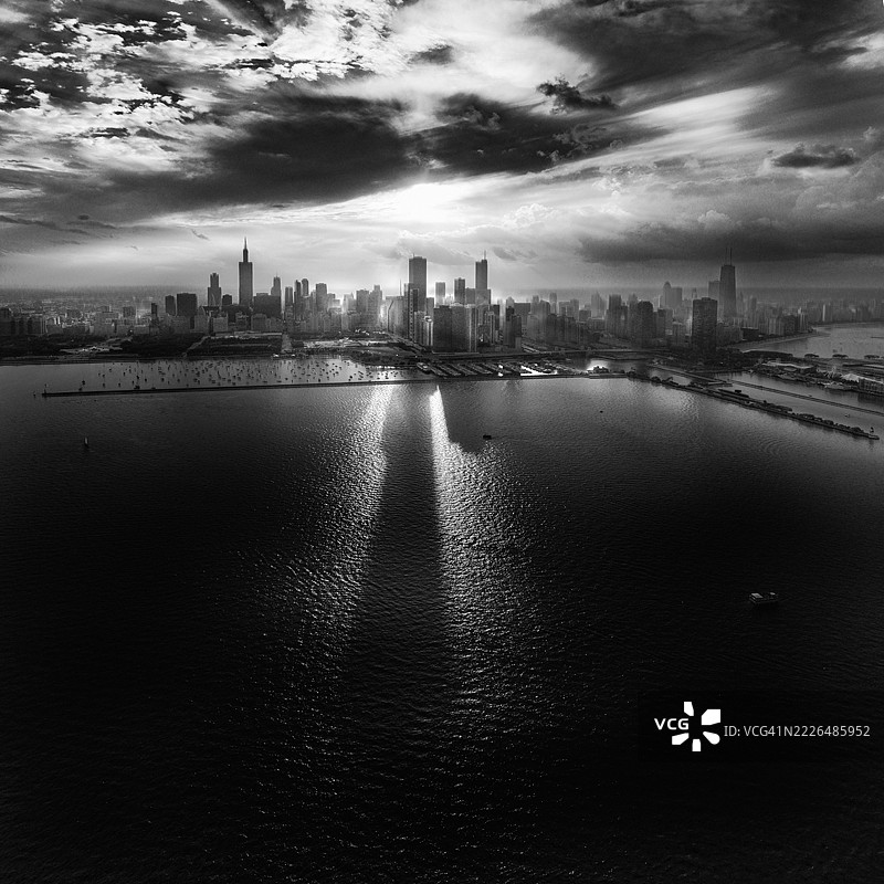 芝加哥天际线鸟瞰图图片素材