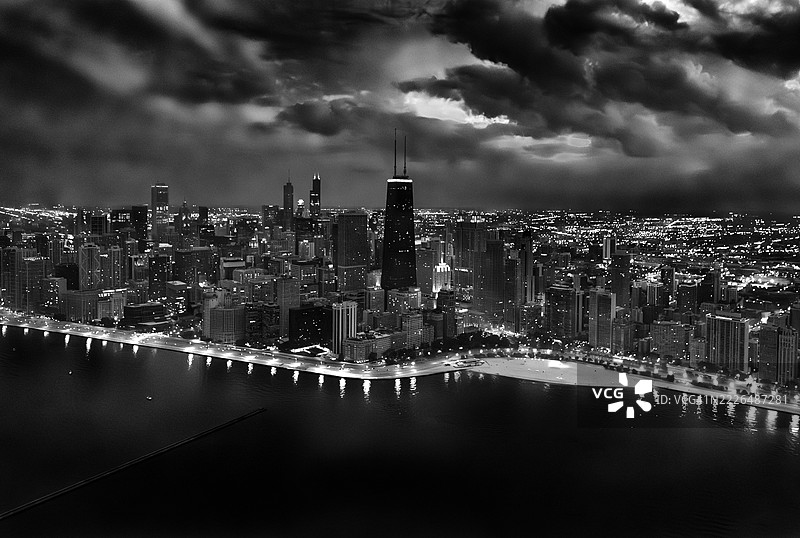 芝加哥天际线的空中视角图片素材
