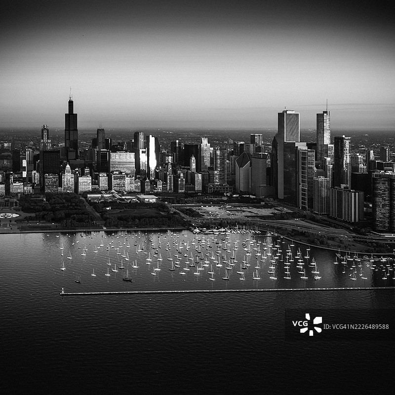 芝加哥天际线的空中视角图片素材