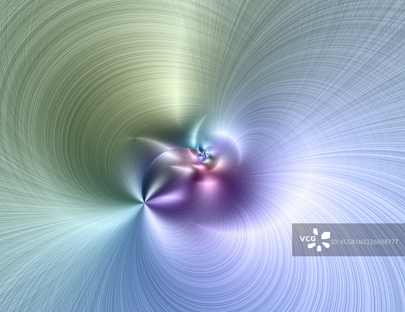 抽象背景，深邃的移动隧道效果，带有绿色和蓝色调的光线反射。图片素材