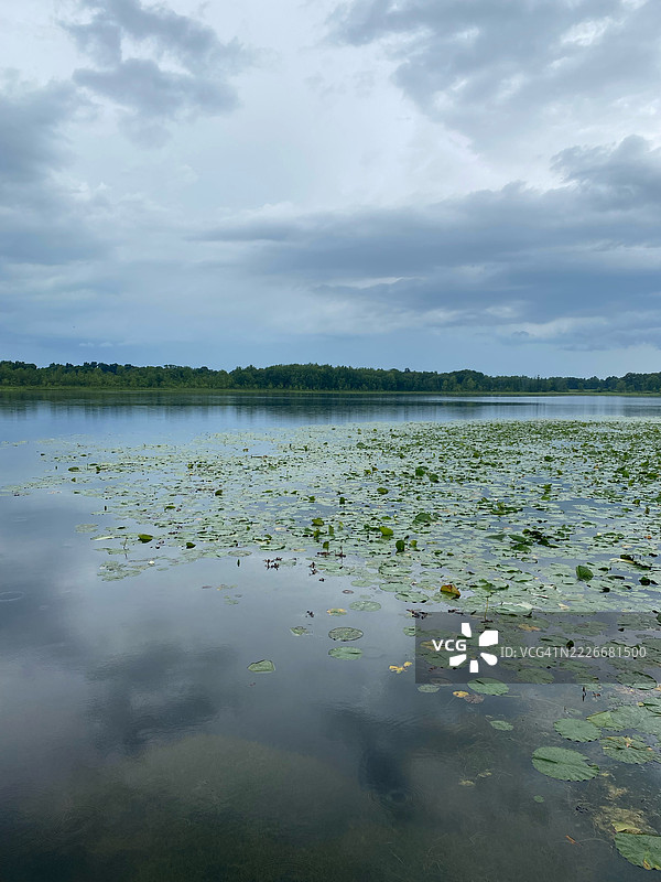 密歇根州伯灵顿的湖泊美景与天空相映成趣图片素材
