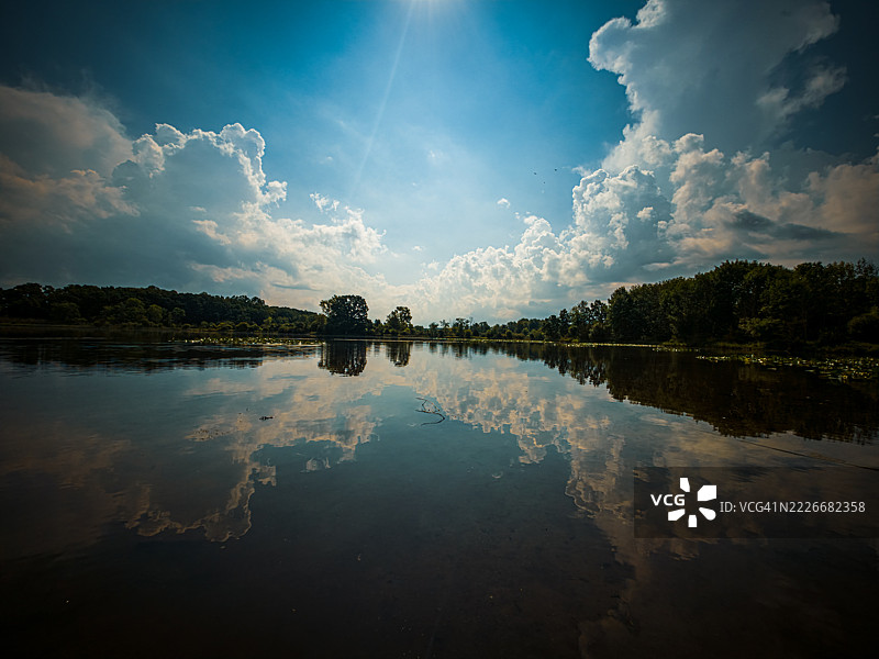 密歇根州的湖泊与天空的美丽景色， 美国图片素材