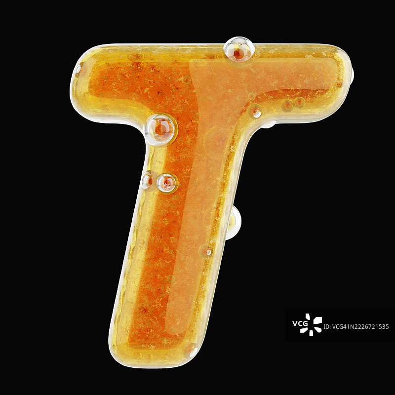 流动的新鲜蜂蜜制成的字母T特写。图片素材