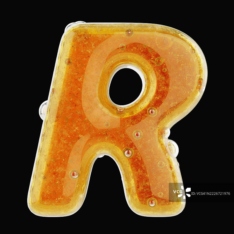 用流动的新鲜蜂蜜制成的字母R特写。图片素材
