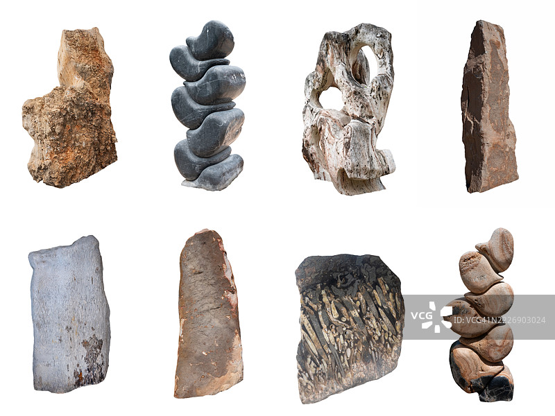 一组八种不同形状的岩石图片素材