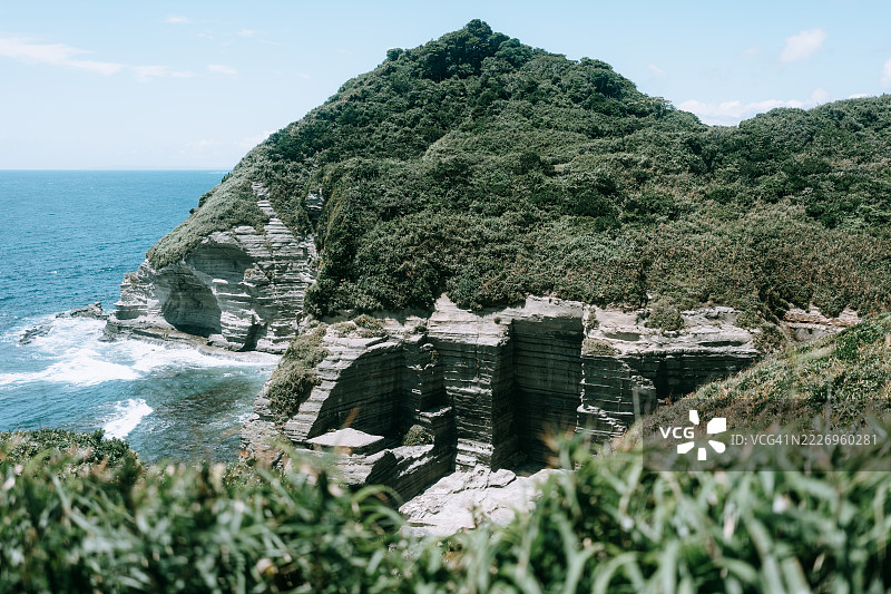 日本千叶县的乌巴拉戏剧性的火山海岸线图片素材