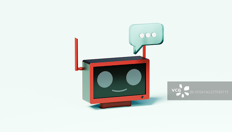 数字对话具象化 — 3D 聊天机器人图标，带有像素化表情和半透明的对话气场图片素材
