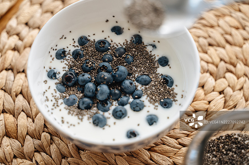 蓝莓、酸奶和奇亚籽图片素材