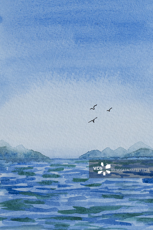 海洋的水彩风景画图片素材