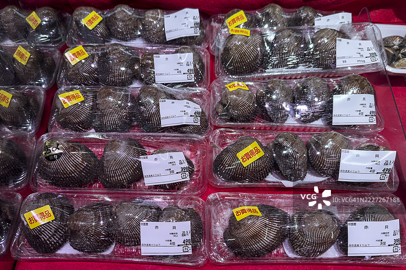 横滨出售的包装中国赤贝（阿卡贝）图片素材