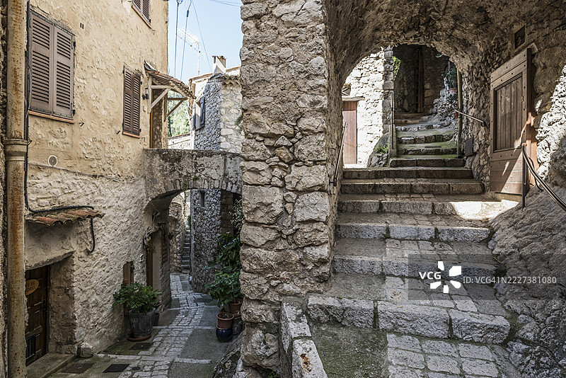 风景如画的中世纪山村,佩永,靠近摩纳哥,蓝色海岸,阿尔卑斯-海洋省,普罗旺斯-阿尔卑斯-蓝色海岸,法国南部,法国图片素材