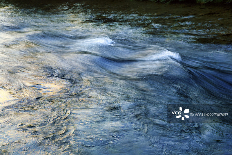 河流中的波浪，河流风景，傍晚的阳光，运动模糊，光线反射，冰岛图片素材