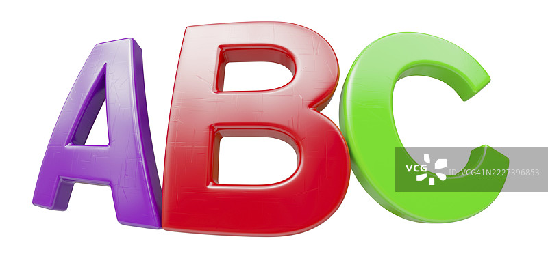 白色背景上孤立的塑料磁性字母ABC，使用鱼眼镜头拍摄图片素材