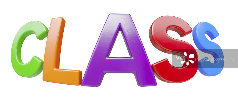 塑料磁性字母在白色背景上用鱼眼镜头拼写出“class”这个词。图片素材