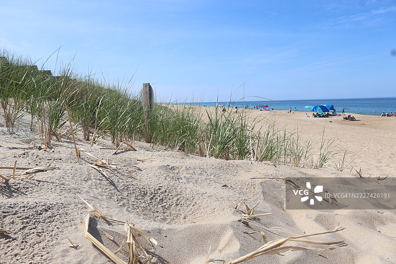 美国北卡罗来纳州基蒂霍克海滩的美景与天空图片素材