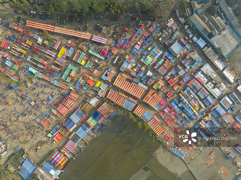 孟加拉国港口或市场的空中视角人群图片素材