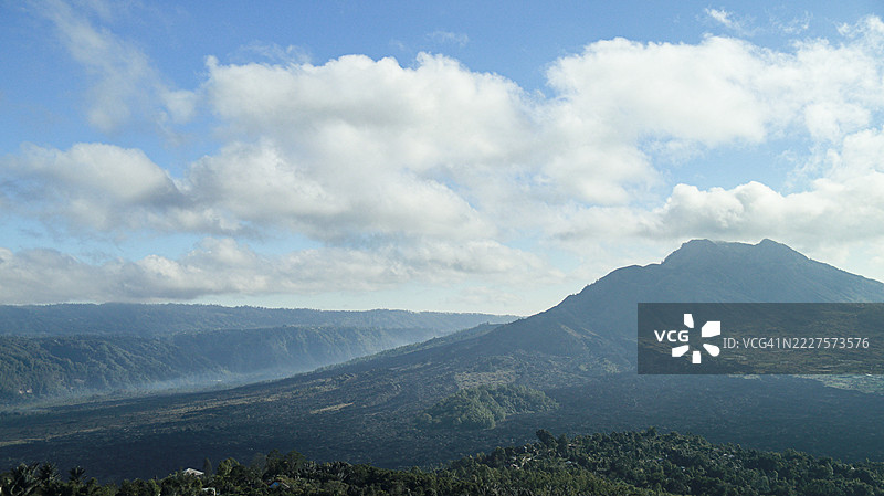 巴图尔山的山峰和山脊在蓝天和白色积云下图片素材