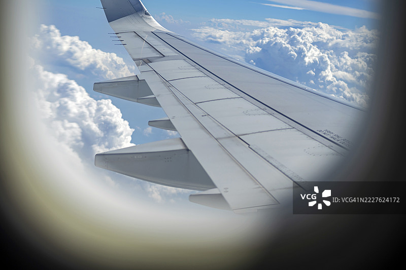 乘客视角的飞机机翼飞行景象图片素材