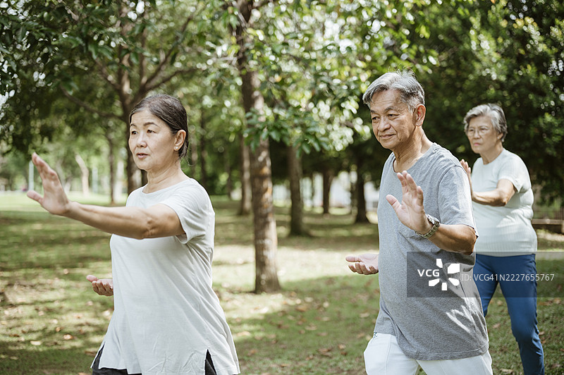健康的退休生活方式与太极练习图片素材