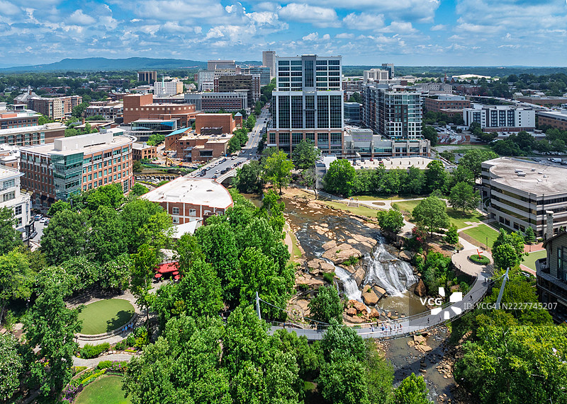 南卡罗来纳州格林维尔天际线无人机视角图片素材