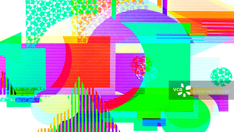 色彩斑斓的几何抽象设计，带有霓虹复古90年代Y2K美学图片素材