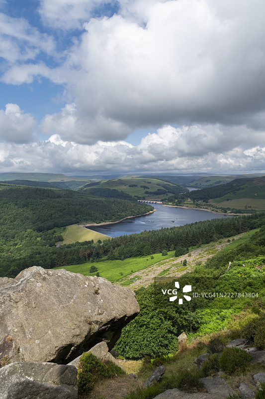 从班福德边缘俯瞰的莱迪博尔水库，皮克区，德比郡，英格兰图片素材