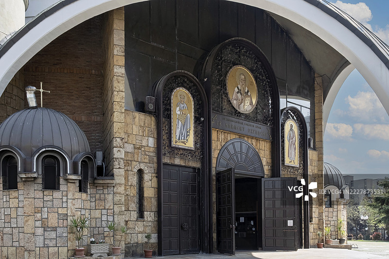 奥赫里德的克里门特教堂，索博尔纳教堂，入口门廊，斯科普里，北马其顿，巴尔干地区图片素材