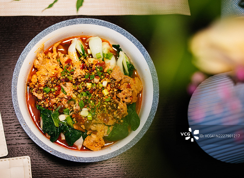 四川辣椒酱煮猪肉片， 中国图片素材