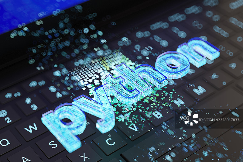 键盘上方的Python文本代表编程语言图片素材