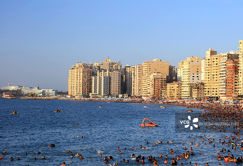 迈阿密海滩，亚历山大天际线，埃尔科尔尼什，埃及亚历山大的海岸线图片素材