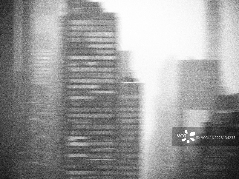 曼哈顿高楼林立的抽象摄影，带有噪点效果，美国纽约州。黑白。自然光。图片素材