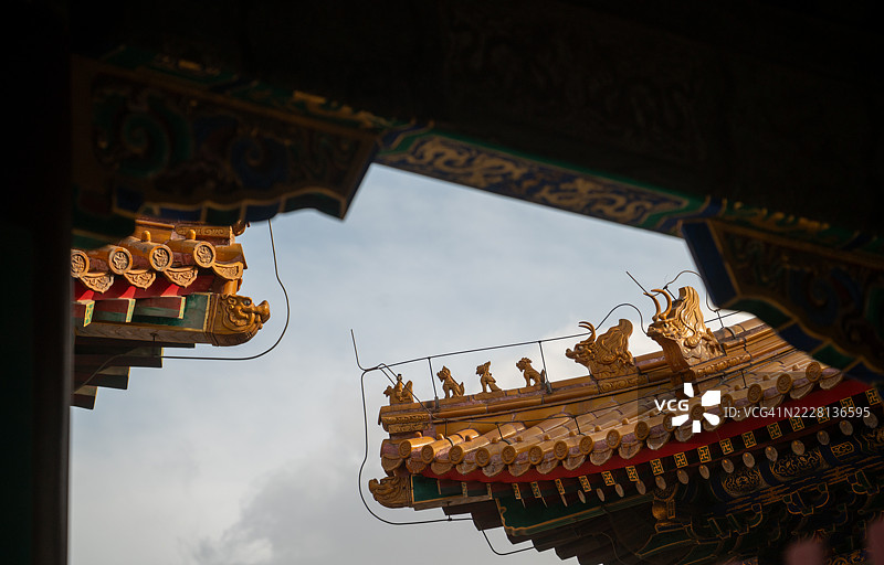 北京古帝庙建筑的屋檐图片素材