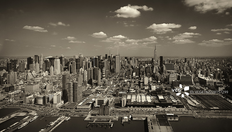 米德镇曼哈顿和哈德逊园区的鸟瞰图（褐色调）图片素材